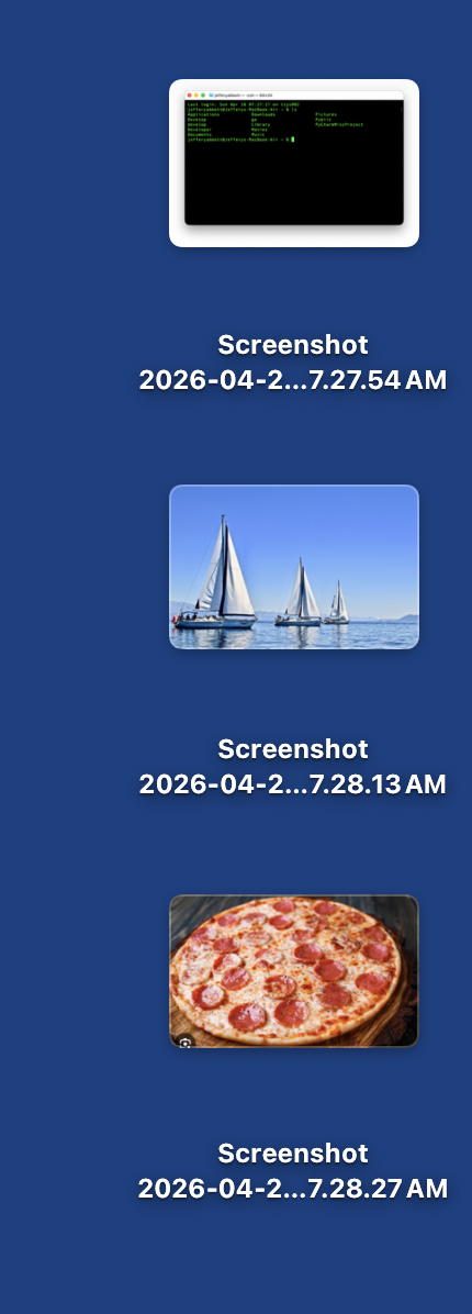 Default macOS screenshot names showing identical timestamp-based filenames